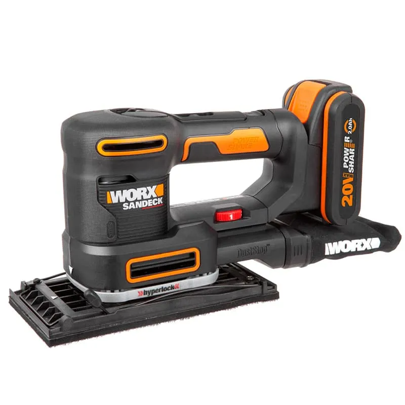 Виброшлифмашина WORX WX820 20V аккумуляторная, с АКБ на 2 А*ч и ЗУ
